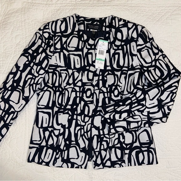 Evan Picone black label white and black open front jacket new size 8 - Picture 2 of 11